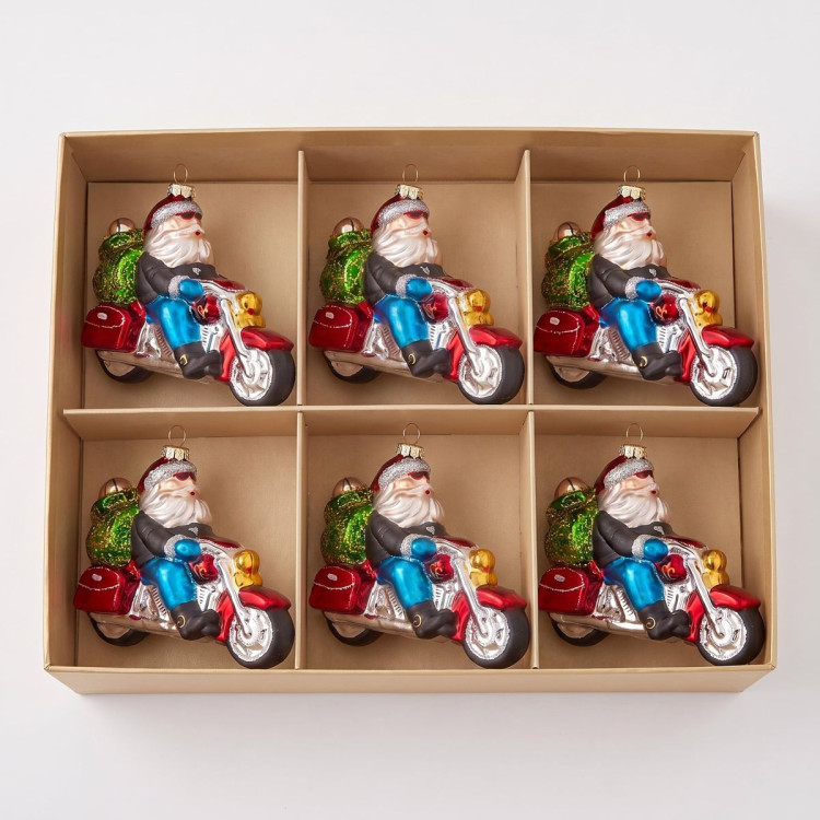 Christabelle 6 Glass Christmas Baubles Motorcycling Santa Novelty 11cm Xmas Tree Decorations Hanging Ornaments image 4
