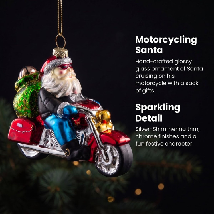 Christabelle 6 Glass Christmas Baubles Motorcycling Santa Novelty 11cm Xmas Tree Decorations Hanging Ornaments image 9