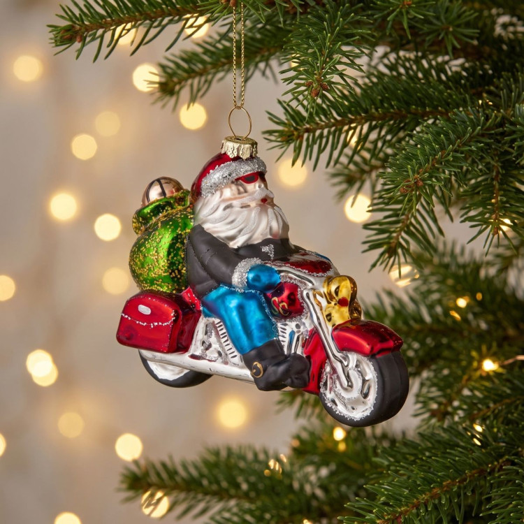 Christabelle 6 Glass Christmas Baubles Motorcycling Santa Novelty 11cm Xmas Tree Decorations Hanging Ornaments image 7