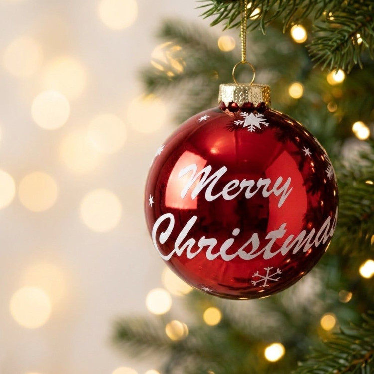 Christabelle 6 Red Glass Christmas Baubles Merry Christmas Design 8cm Xmas Tree Decorations Hanging Ornaments image 5