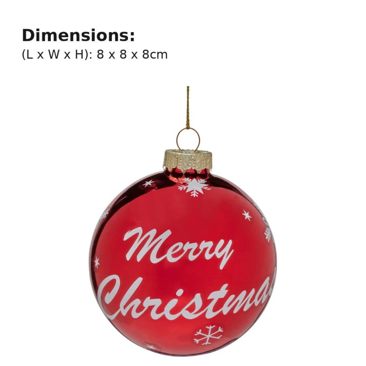 Christabelle 6 Red Glass Christmas Baubles Merry Christmas Design 8cm Xmas Tree Decorations Hanging Ornaments image 3