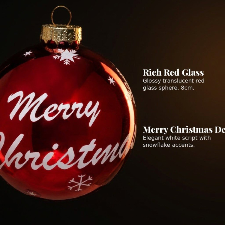 Christabelle 6 Red Glass Christmas Baubles Merry Christmas Design 8cm Xmas Tree Decorations Hanging Ornaments image 7