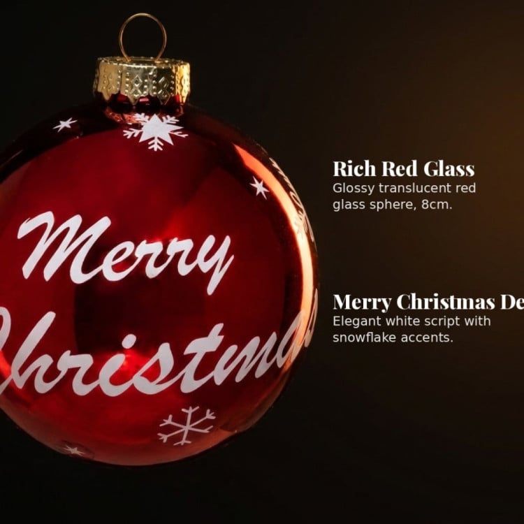 Christabelle 6 Red Glass Christmas Baubles Merry Christmas Design 8cm Xmas Tree Decorations Hanging Ornaments image 9
