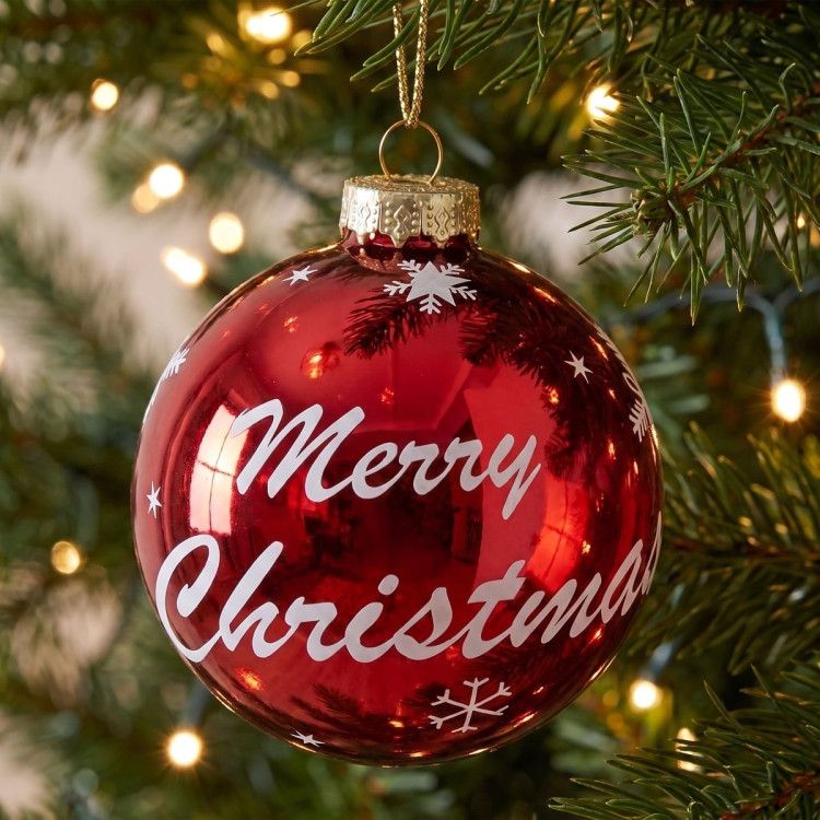 Christabelle 6 Red Glass Christmas Baubles Merry Christmas Design 8cm Xmas Tree Decorations Hanging Ornaments image 8