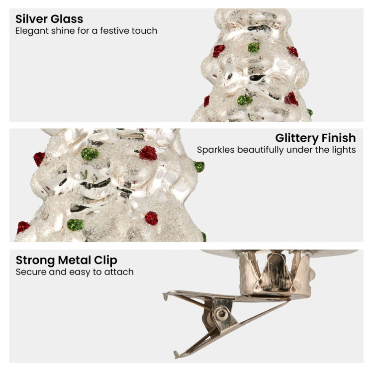 Christabelle Box of 6 Silver Glass Tree Ornaments with Glitter image 5