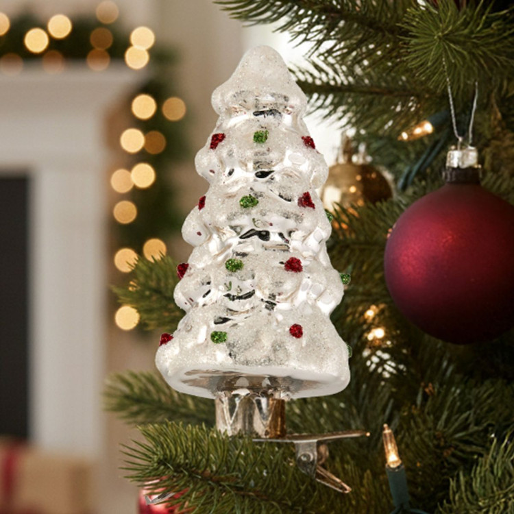 Christabelle Box of 6 Silver Glass Tree Ornaments with Glitter image 6