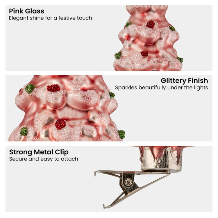 Christabelle Box of 6 Pink Glass Tree Ornaments with Glitter image 5