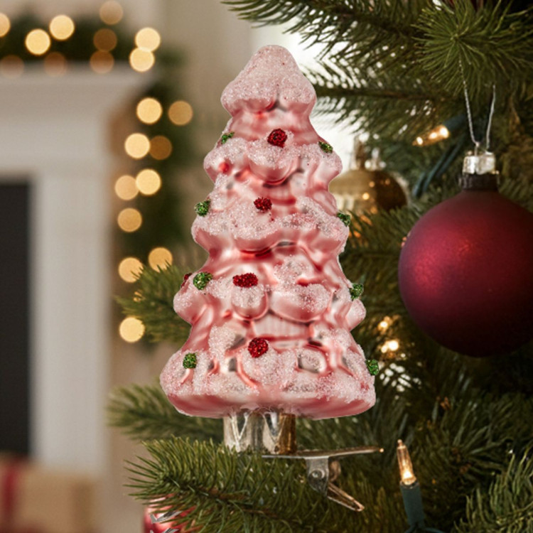 Christabelle Box of 6 Pink Glass Tree Ornaments with Glitter image 6