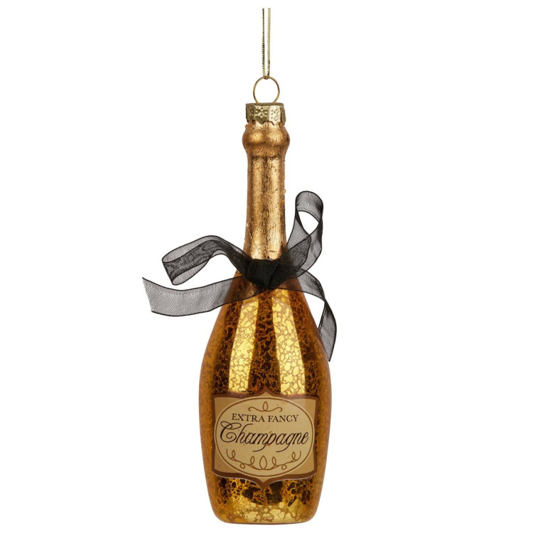 Christabelle Box of 6 Champagne Bottle Christmas Gold Glass Tree Decoration image 3