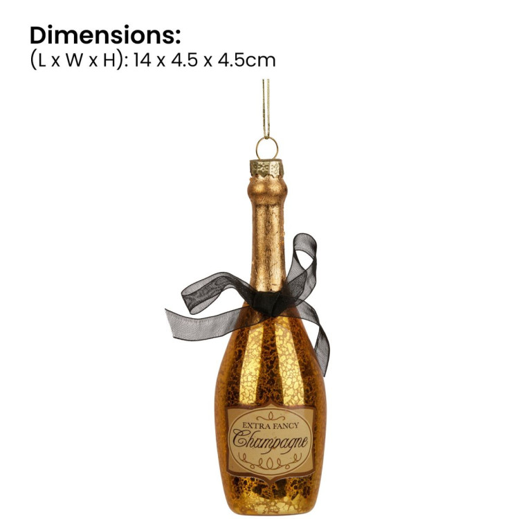 Christabelle Box of 6 Champagne Bottle Christmas Gold Glass Tree Decoration image 4