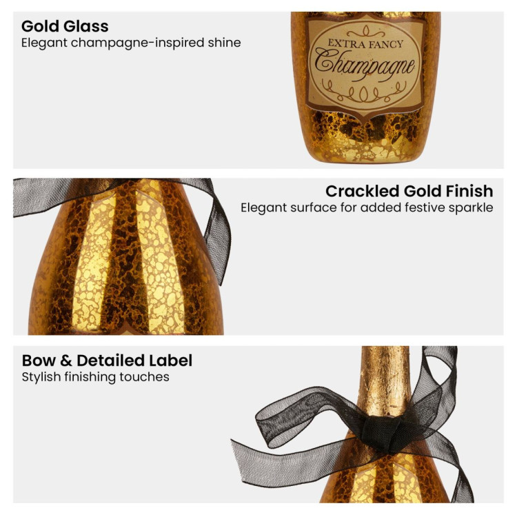 Christabelle Box of 6 Champagne Bottle Christmas Gold Glass Tree Decoration image 5