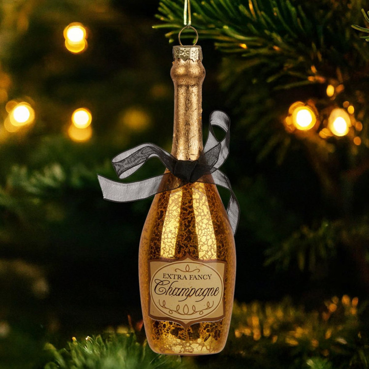 Christabelle Box of 6 Champagne Bottle Christmas Gold Glass Tree Decoration image 6