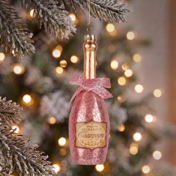 Christabelle 6 Pink Glass Christmas Baubles Champagne Bottle Novelty 14cm Xmas Tree Decorations Hanging Ornaments image 9