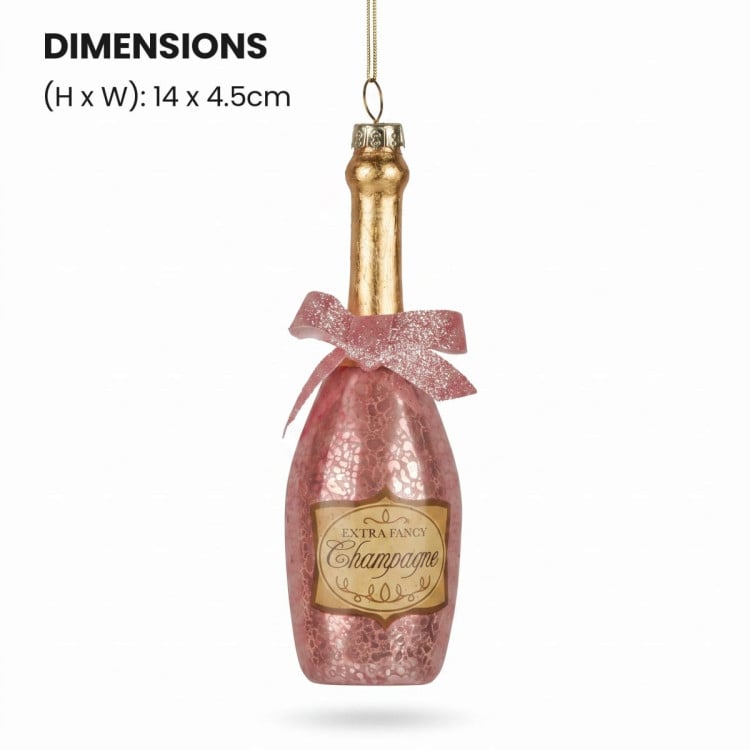 Christabelle 6 Pink Glass Christmas Baubles Champagne Bottle Novelty 14cm Xmas Tree Decorations Hanging Ornaments image 4