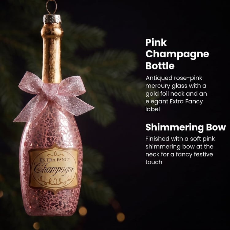 Christabelle 6 Pink Glass Christmas Baubles Champagne Bottle Novelty 14cm Xmas Tree Decorations Hanging Ornaments image 6