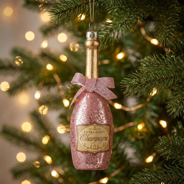 Christabelle 6 Pink Glass Christmas Baubles Champagne Bottle Novelty 14cm Xmas Tree Decorations Hanging Ornaments image 8