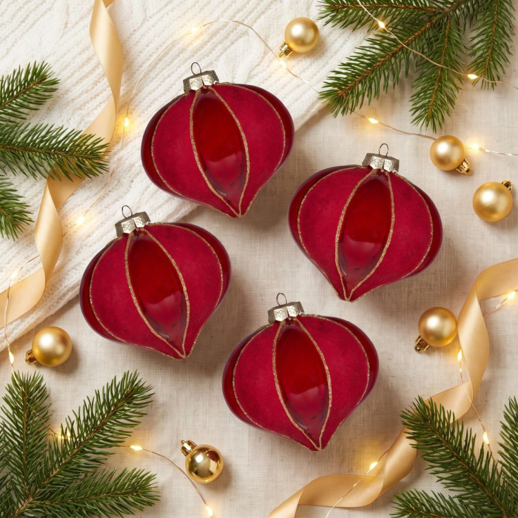 Christabelle 6 Red Glass Christmas Baubles Onion Shape 10cm Xmas Tree Decorations Hanging Ornaments Gift Boxed Set image 7