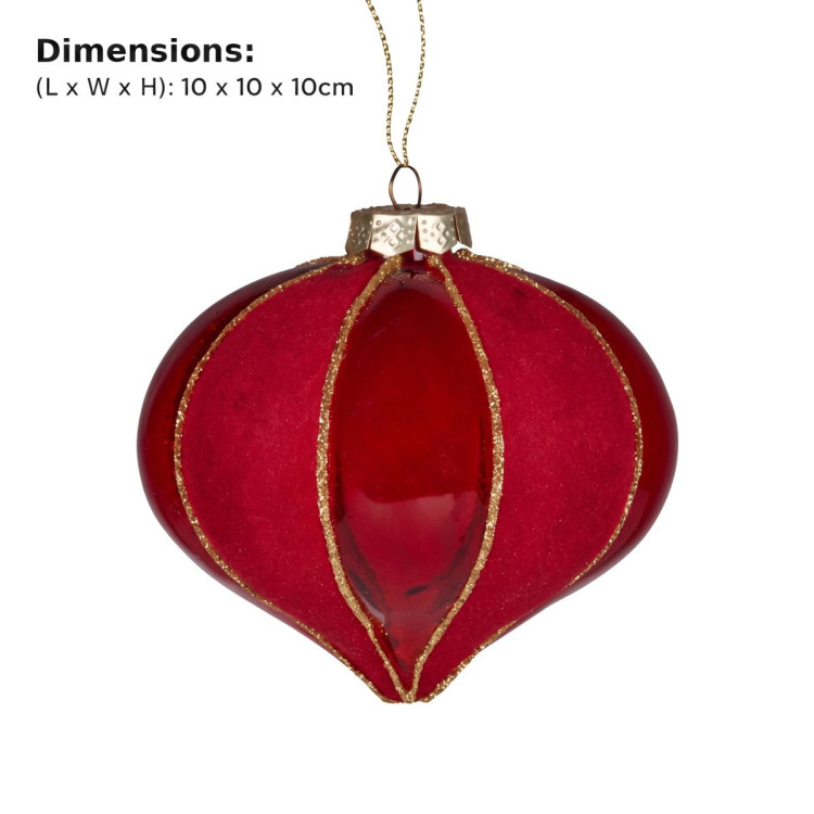 Christabelle 6 Red Glass Christmas Baubles Onion Shape 10cm Xmas Tree Decorations Hanging Ornaments Gift Boxed Set image 3