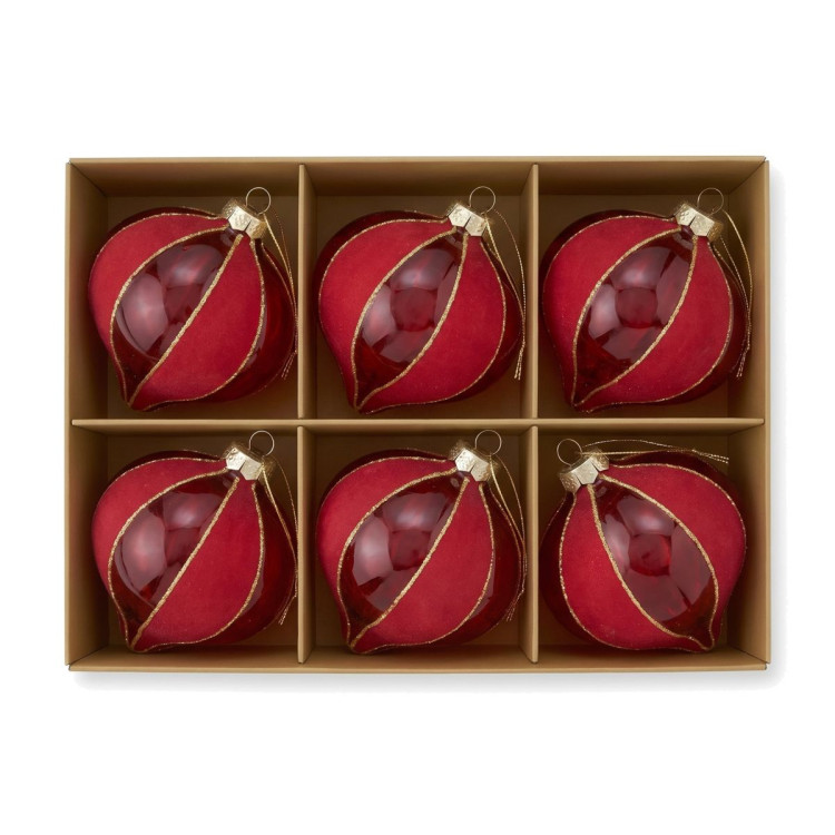 Christabelle 6 Red Glass Christmas Baubles Onion Shape 10cm Xmas Tree Decorations Hanging Ornaments Gift Boxed Set image 5