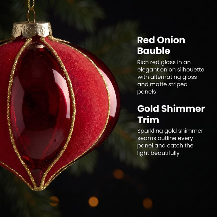 Christabelle 6 Red Glass Christmas Baubles Onion Shape 10cm Xmas Tree Decorations Hanging Ornaments Gift Boxed Set image 9