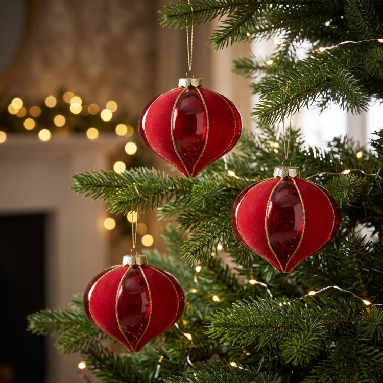 Christabelle 6 Red Glass Christmas Baubles Onion Shape 10cm Xmas Tree Decorations Hanging Ornaments Gift Boxed Set image 8