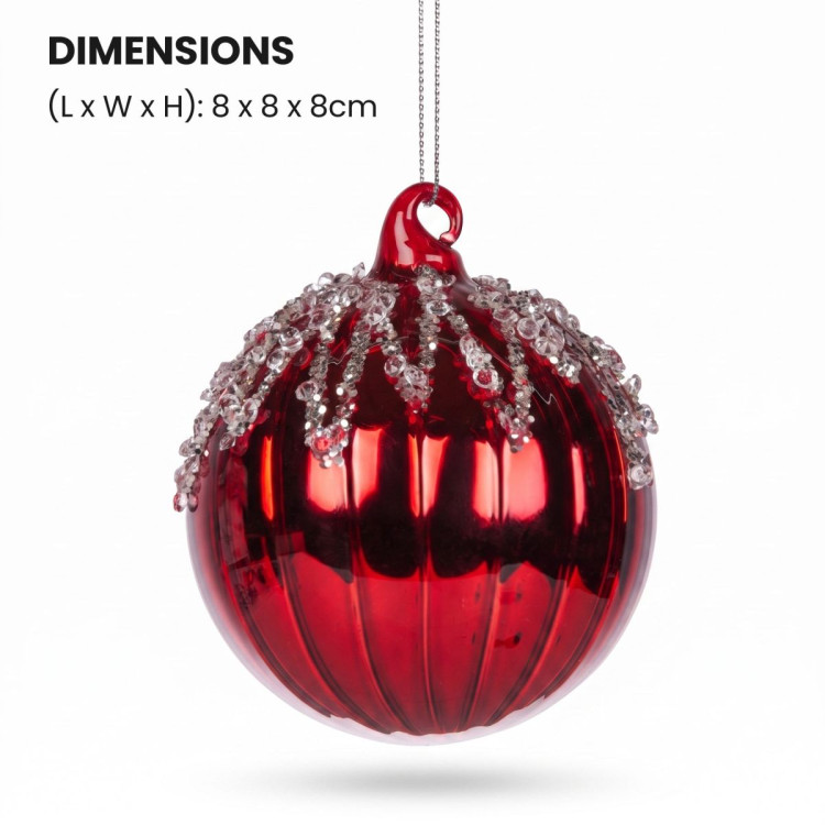 Christabelle 6 Red Glass Christmas Baubles Jewel Ice Drips 8cm Xmas Tree Decorations Hanging Ornaments Gift Boxed Set image 3