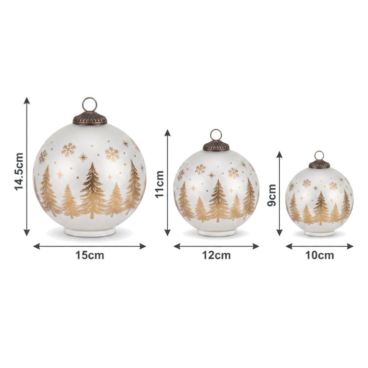 Christabelle 3 White Glass Christmas LED Light Up Spheres Gold Forest Table Decor Xmas Ornaments Battery Operated image 3