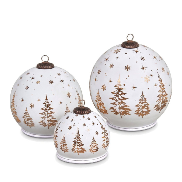 Christabelle 3 White Glass Christmas LED Light Up Spheres Gold Forest Table Decor Xmas Ornaments Battery Operated image 4