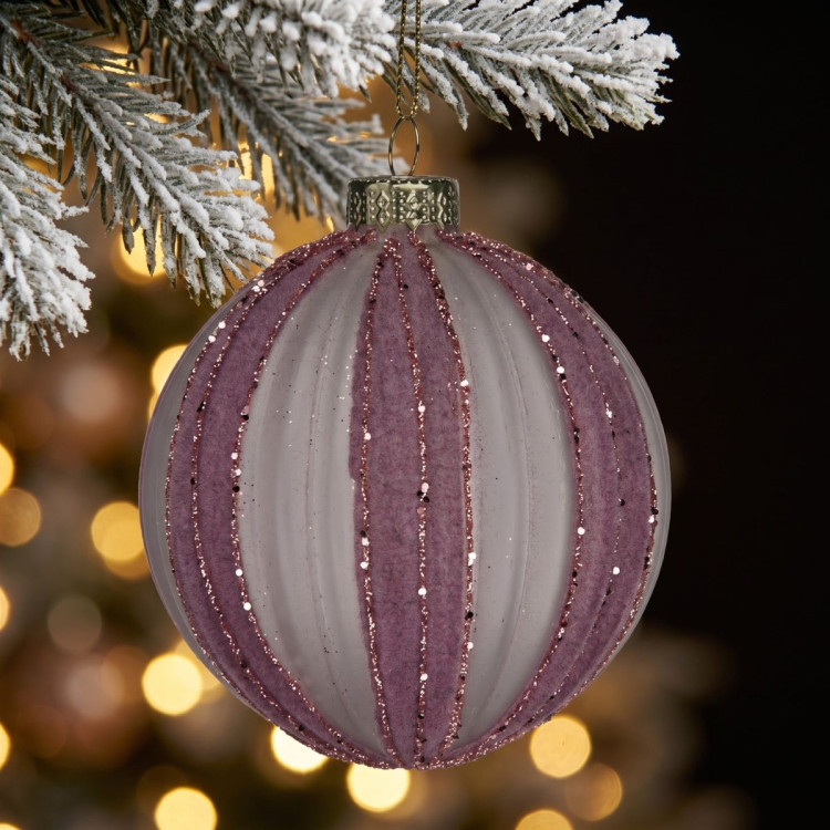 Christabelle 6 Dusty Pink Glass Christmas Baubles White Striped 8cm Xmas Tree Decorations Hanging Ornaments image 7