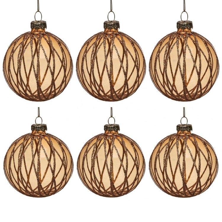 Christabelle 6 Gold Glass Christmas Baubles Shimmering Stripe Translucent 8cm Xmas Tree Decorations Hanging Ornaments image 3