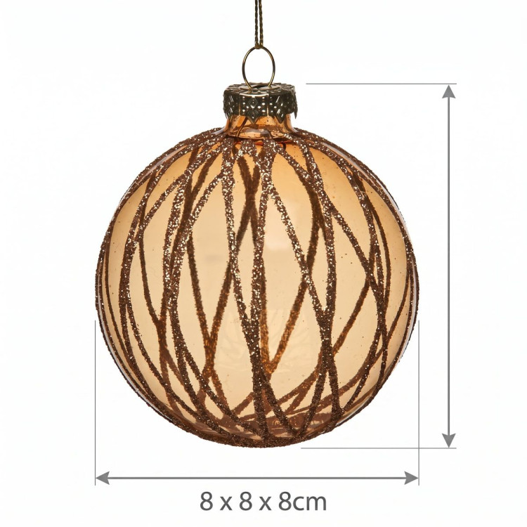 Christabelle 6 Gold Glass Christmas Baubles Shimmering Stripe Translucent 8cm Xmas Tree Decorations Hanging Ornaments image 6