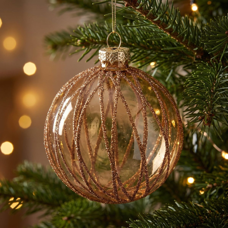 Christabelle 6 Gold Glass Christmas Baubles Shimmering Stripe Translucent 8cm Xmas Tree Decorations Hanging Ornaments image 8