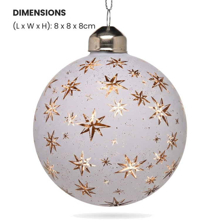 Christabelle 6 White Glass Christmas Baubles Gold Star 8cm Xmas Tree Decorations Hanging Ornaments Gift Boxed Set image 6
