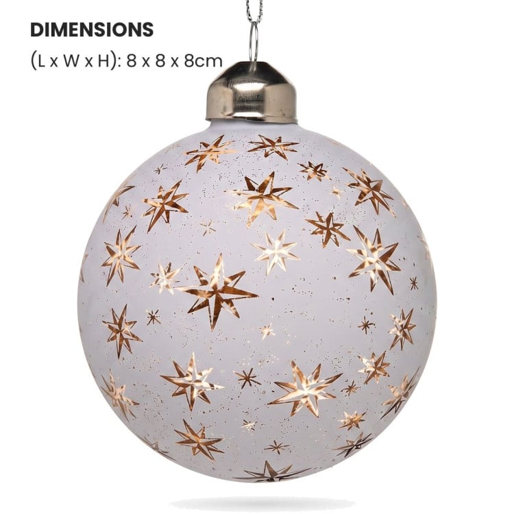 Christabelle 6 Large White Glass Christmas Baubles Gold Star 8cm Xmas Tree Decorations Hanging Ornaments Boxed Set image 6