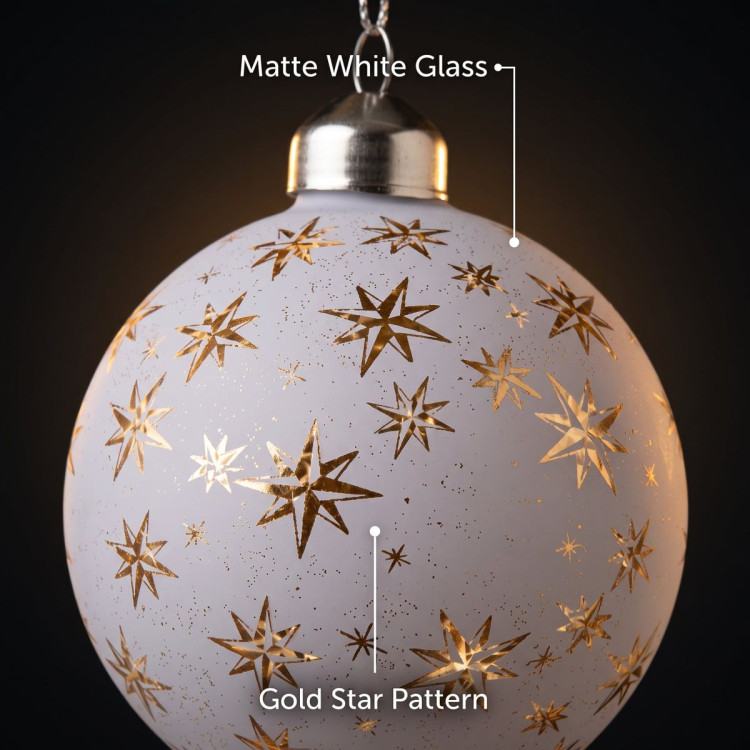 Christabelle 6 White Glass Christmas Baubles Gold Star 8cm Xmas Tree Decorations Hanging Ornaments Gift Boxed Set image 5