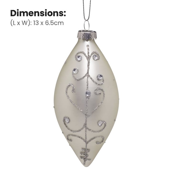 Christabelle 6 White Glass Christmas Teardrop Baubles Silver Jewel 13cm Xmas Tree Decorations Hanging Ornaments image 5