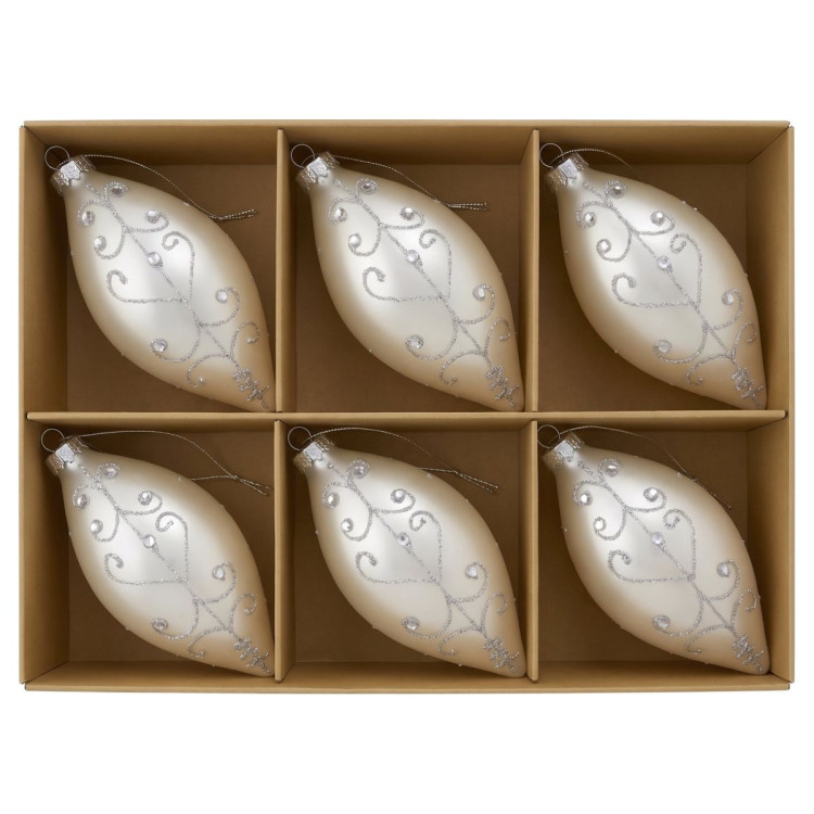 Christabelle 6 White Glass Christmas Teardrop Baubles Silver Jewel 13cm Xmas Tree Decorations Hanging Ornaments image 8