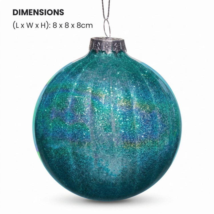 Christabelle 6 Teal Glass Christmas Baubles Textured Gloss 8cm Xmas Tree Decorations Hanging Ornaments Gift Boxed Set image 6