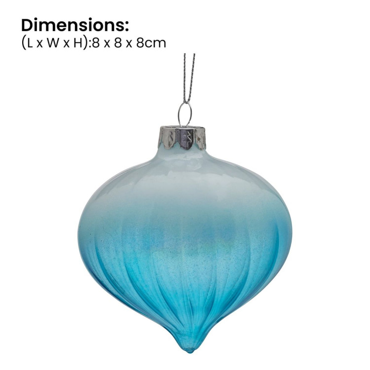 Christabelle Box of 6 Teal Ombre Glass Onion Baubles with Spiral Stripes image 4