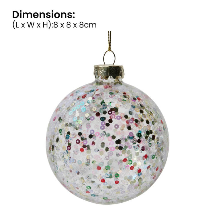 Christabelle Clear Glass Baubles 6Pcs with Colourful Sequins Balls Christmas Tree Decoration Ornament image 5