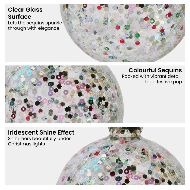 Christabelle Clear Glass Baubles 6Pcs with Colourful Sequins Balls Christmas Tree Decoration Ornament image 8