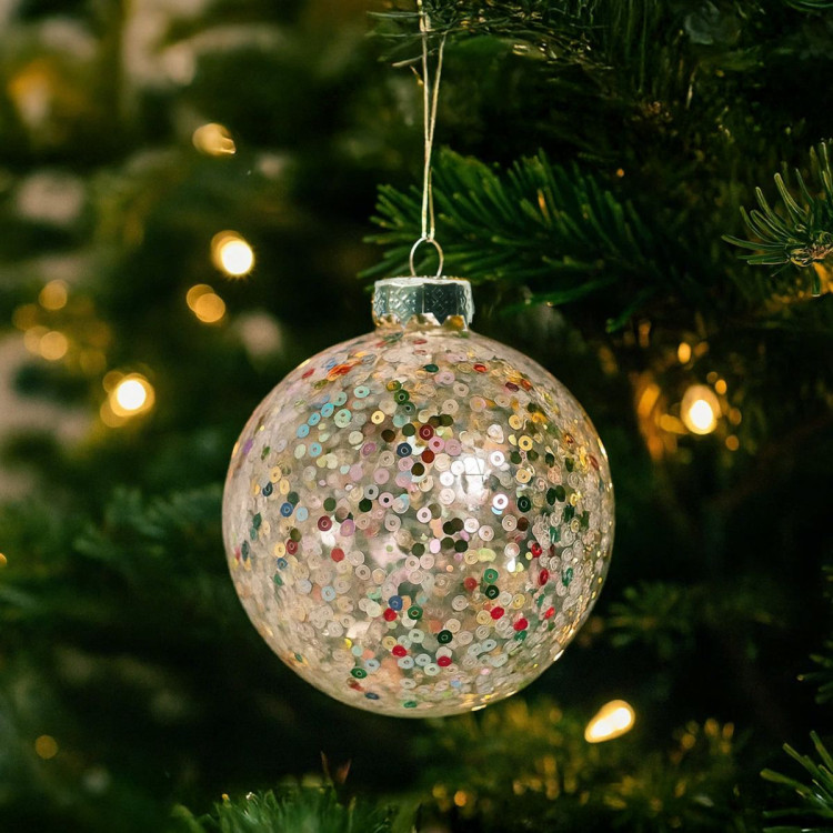 Christabelle Clear Glass Baubles 6Pcs with Colourful Sequins Balls Christmas Tree Decoration Ornament image 3