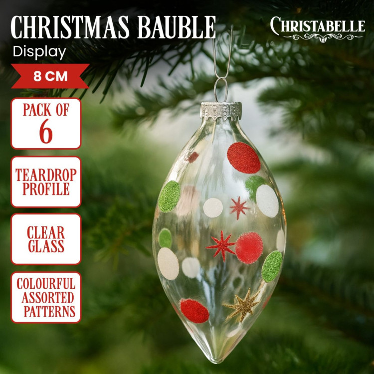 Christabelle Clear Glass Teardrop Baubles 6Pcs Balls Christmas Tree Decoration Ornament image 8