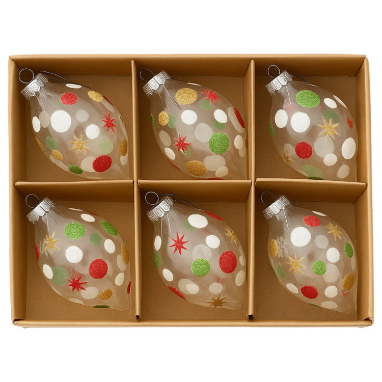 Christabelle Clear Glass Teardrop Baubles 6Pcs Balls Christmas Tree Decoration Ornament image 3