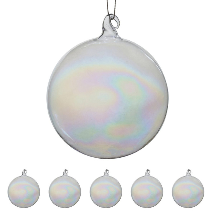 Christabelle Box of 6 Pure Clear Glass Baubles with Iridescent Shine image 5