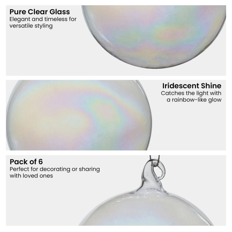 Christabelle Box of 6 Pure Clear Glass Baubles with Iridescent Shine image 6