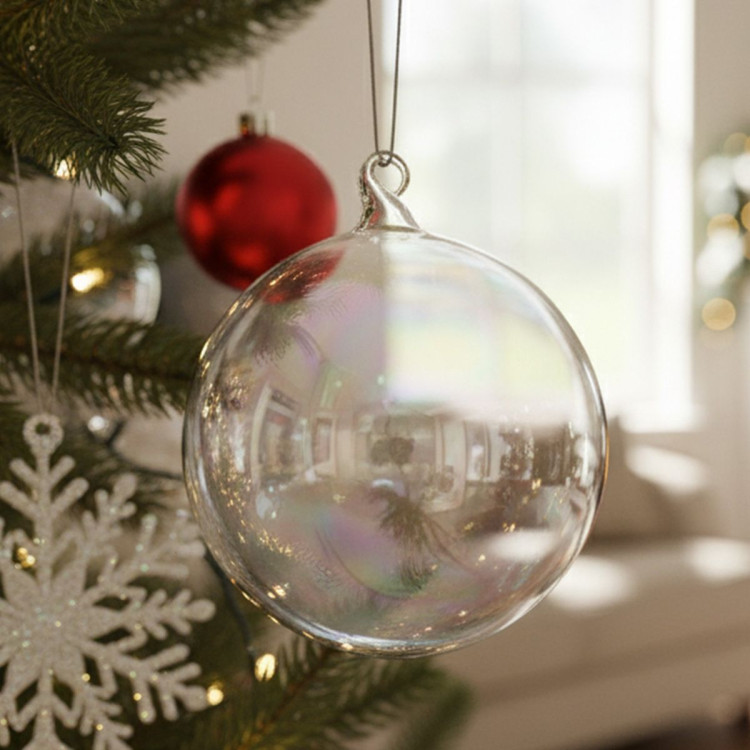Christabelle Box of 6 Pure Clear Glass Baubles with Iridescent Shine image 7