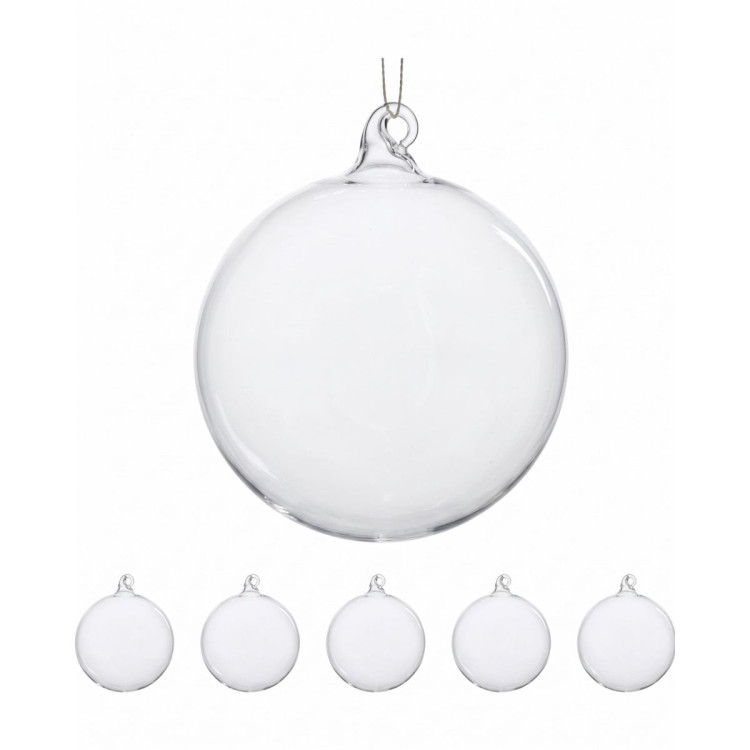 Christabelle Box of 6 Pure Clear Glass Baubles with Iridescent Shine