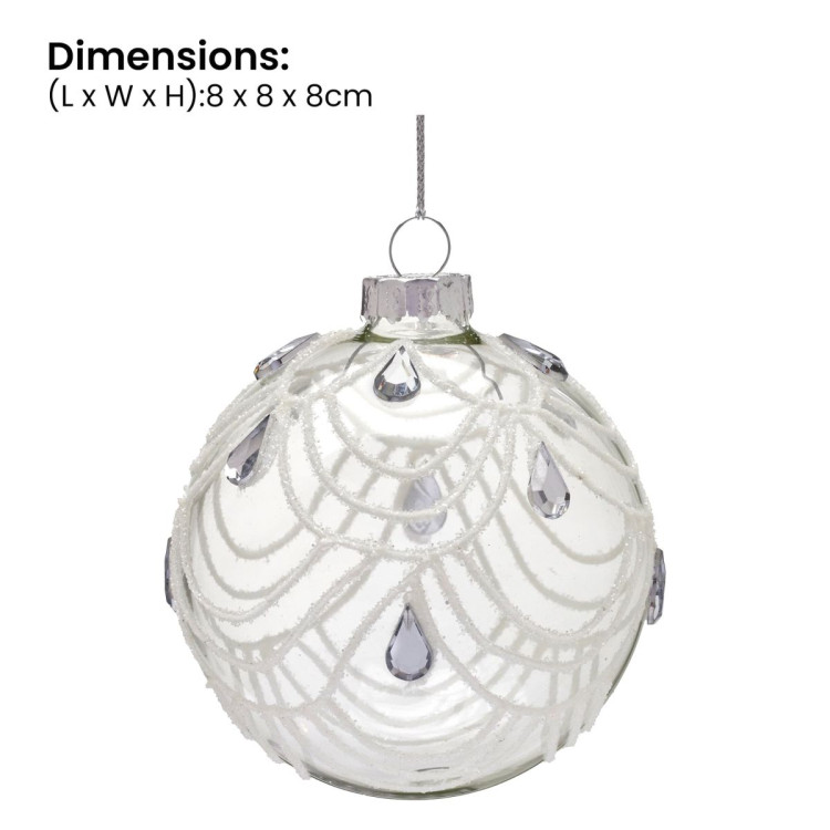 Christabelle Clear Glass Baubles 6Pcs with White Swirls & Teardrop Gems Balls Christmas Tree Decoration Ornament image 5