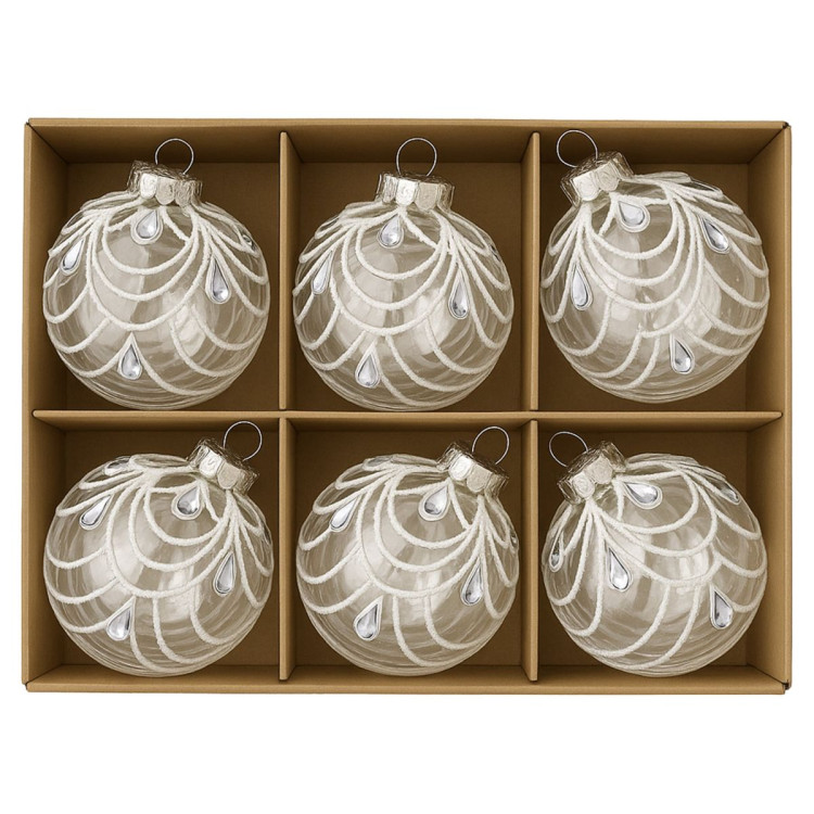Christabelle Clear Glass Baubles 6Pcs with White Swirls & Teardrop Gems Balls Christmas Tree Decoration Ornament image 7